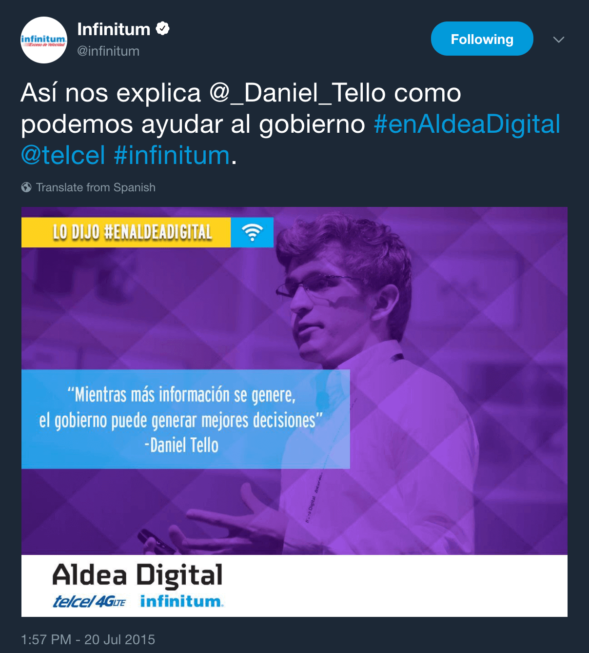 Tweet about Aldea Digital